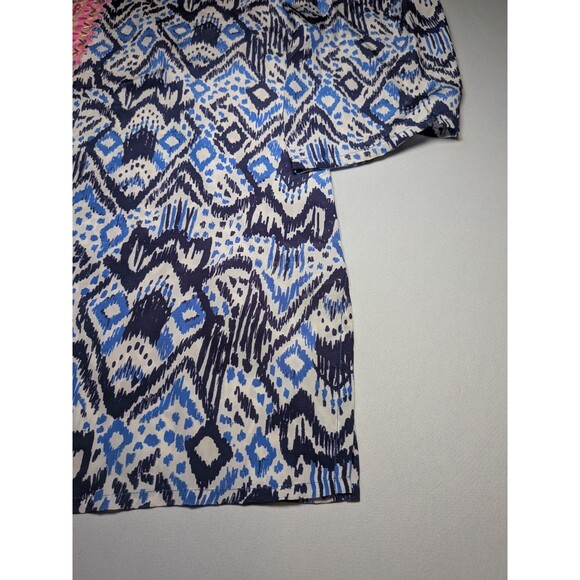 Lilly Pulitzer XL100% Silk Blue Renato Tunic Top Shirt Beaded Neckline Embellish - Picture 5 of 14